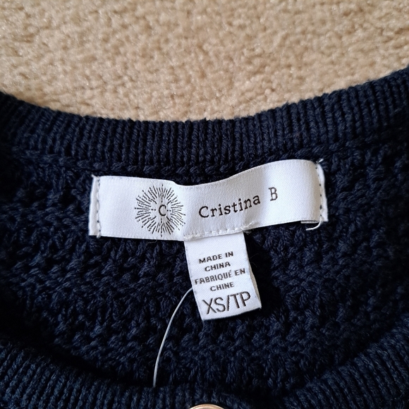 Cristina B Navy Cardigan Women's XS Blue Knit Sweater Gold Button Detail Chic - Picture 8 of 12